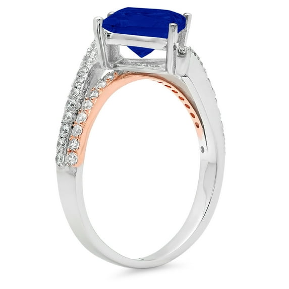 2.3075 ct Princess Cut Simulated Blue Sapphire Solitaire with Accents Engagement Ring for Women in 18K White/Rose Gold