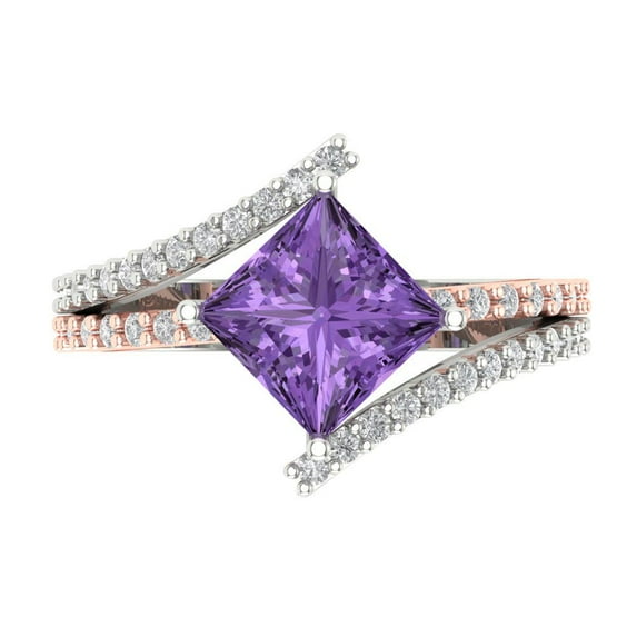 Solitaire with Accents Engagement Ring for Women - 2.3075ct Simulated Alexandrite in 14K White/Rose Gold Promise Ring