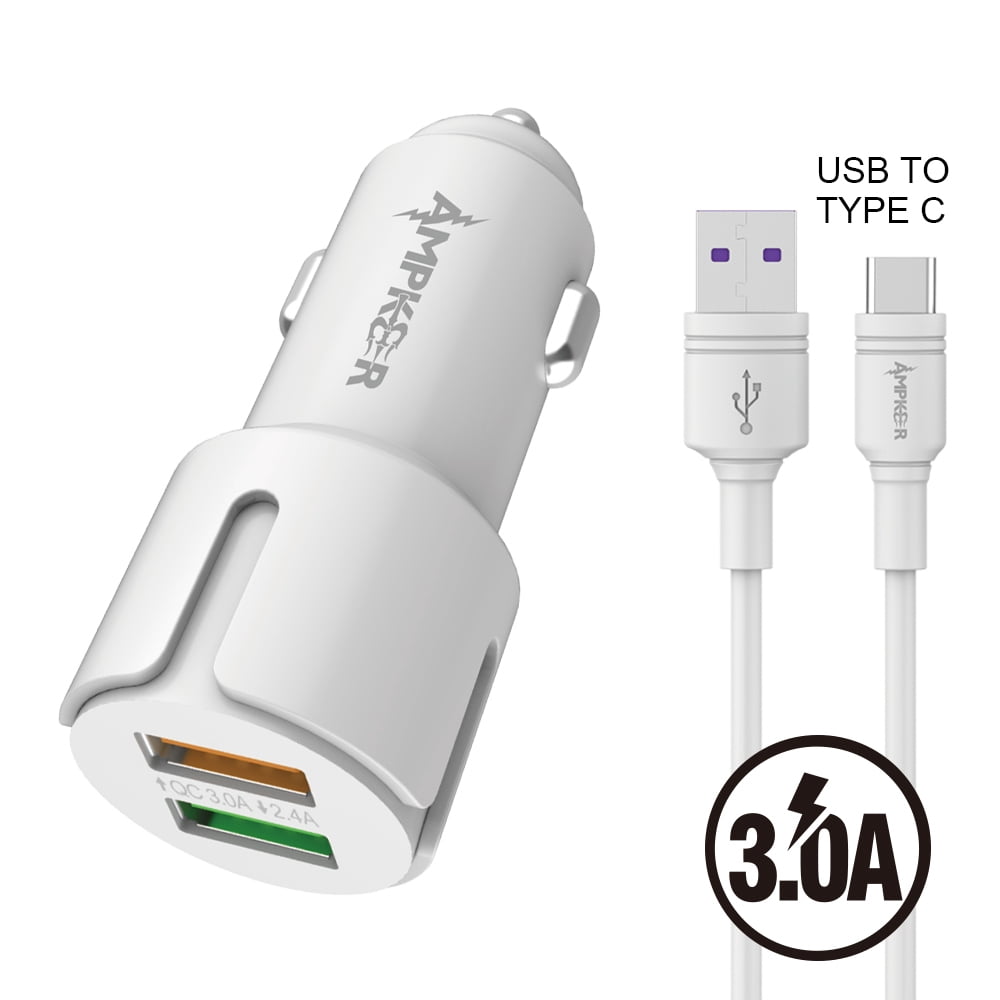 Usb 2.4 Adapter 2.4A + (Car Adapter 2 USB Ports + Cable) 5 FT For USB Type C Whit ...