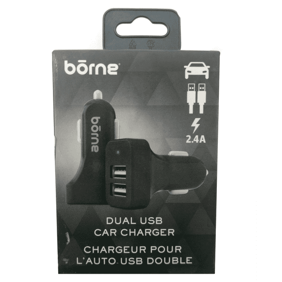 2.4A USB Car Charger, Fast Charging Adapter with Two USB Ports for Smartphones, Tablets, Devices, Compact Design with Overcharge, Overheat Protection, Ideal for Travel, Commute, Black