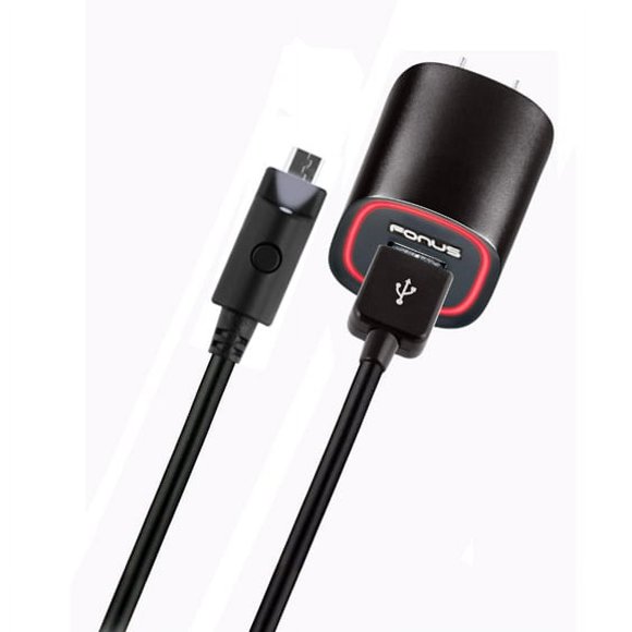 2.4Amp Rapid Home Wall Travel Charger USB 6ft Long Cable Power Adapter Micro-USB Data Sync Cord Button Activated LED Light RJD for Motorola Droid Maxx 2 Turbo, G4 Plus, Google Nexus 6, Moto E LTE E4