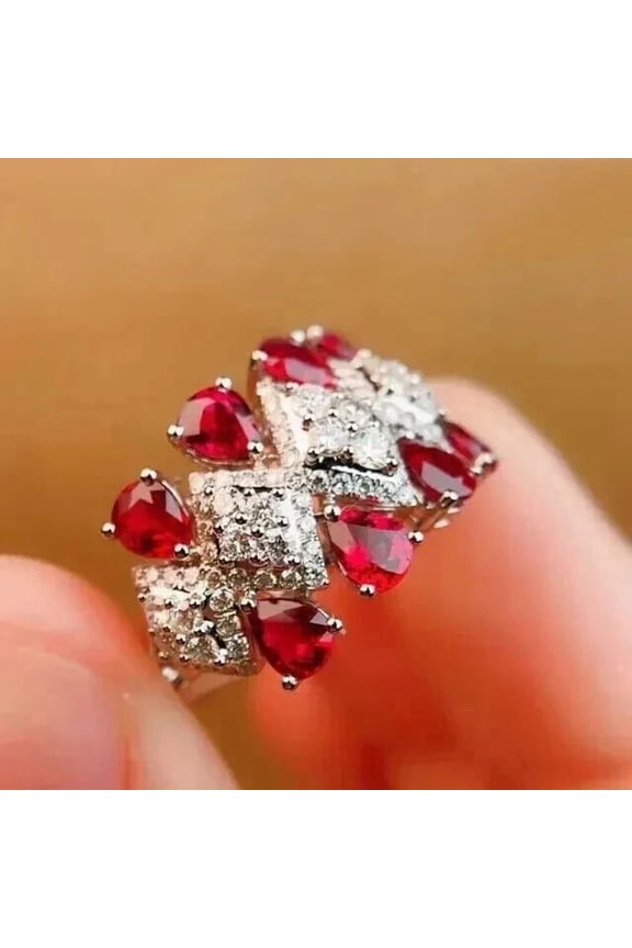 2.4Ct Pear Simulated Pink Ruby Women's Ring 14k White Gold Plated