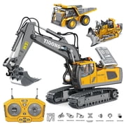 2.4G 11-CH Construction Toys - Remote Control Excavator, RC Construction Vehicles Toys with Metal Shovel, Lights, Sound and Rechargeable Battery. Best Gift for Kids, RC Dump Trucks Bulldozer