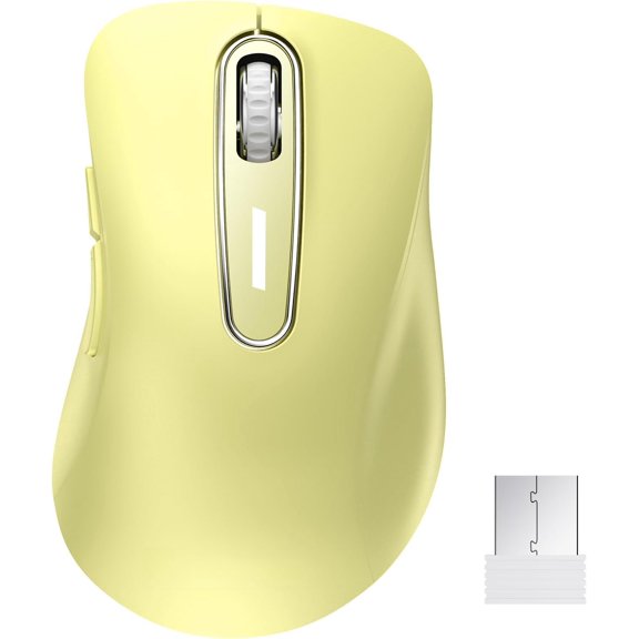 2.4G , 1400 DPI Computer Mice USB Receiver, Portable USB Cordless Mice for Laptop, PC, Desktop, 5 Buttons (Light Yellow)