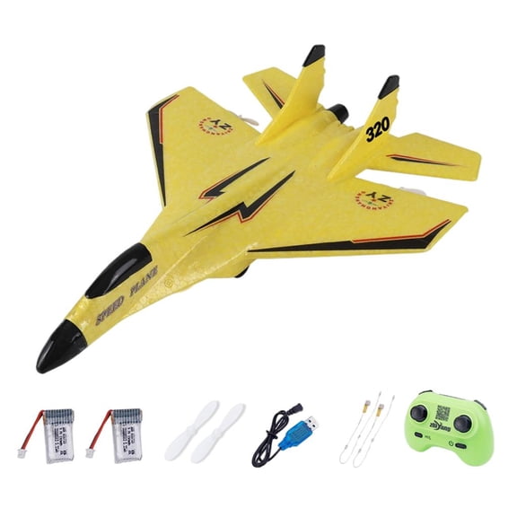 2.4G 2 Channel RC Airplane Battery Powered 3.7V 150mAh Foam for Beginner Yellow 2x Battery