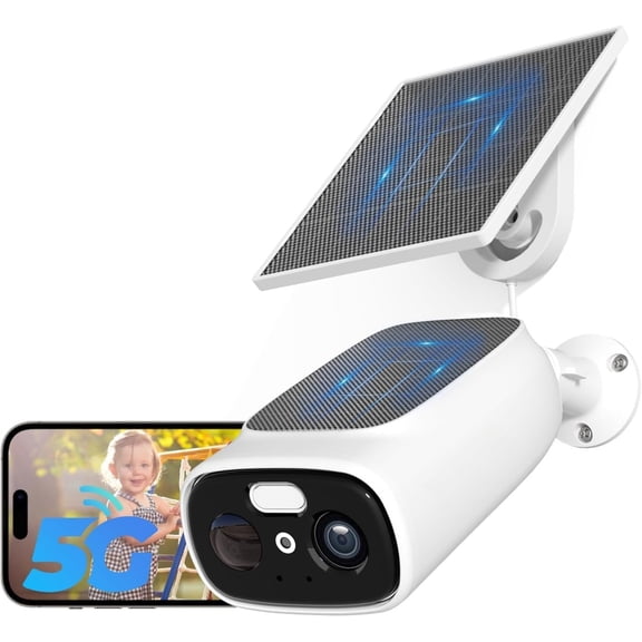 2.4G/5G WiFi Camera for with Double Solar Panels, Solar Camera Outdoor, Color Night Vision, 2-Way Talk, Spotlight, Siren,IP66, Cloud/SD, AI Detection, Works w/Alexa