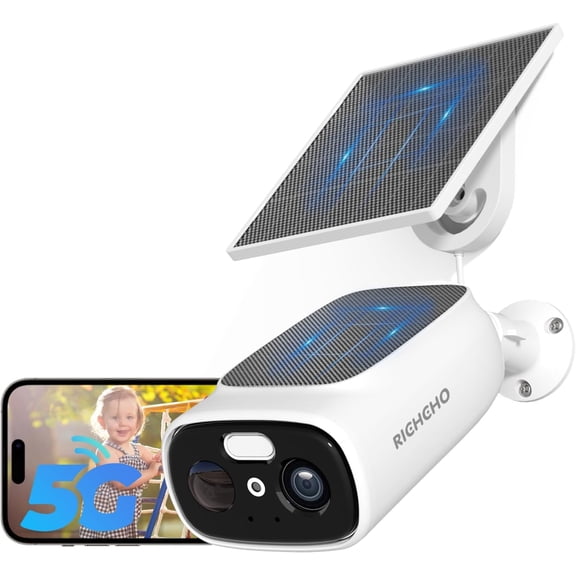 2.4G/5G WiFi Camera for Home Security with Double Solar Panels, 2K Solar Security Camera Wireless Outdoor, Color Night Vision, 2-Way Talk, Spotlight, Siren,IP66, Cloud/SD, AI Detection, Works w/Alexa