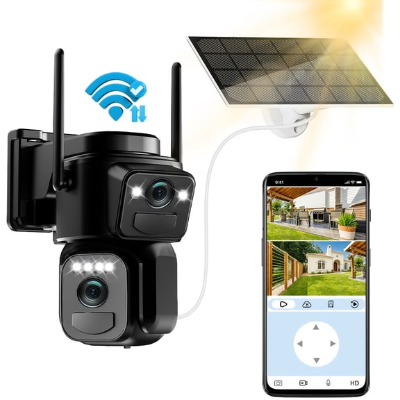 2.4G&5GHz Dual Lens 2K Wireless Security Camera, AI Motion Detection, Two-Way Audio, 3 Night Vision Modes, Ideal for Home Security and Holiday Decor