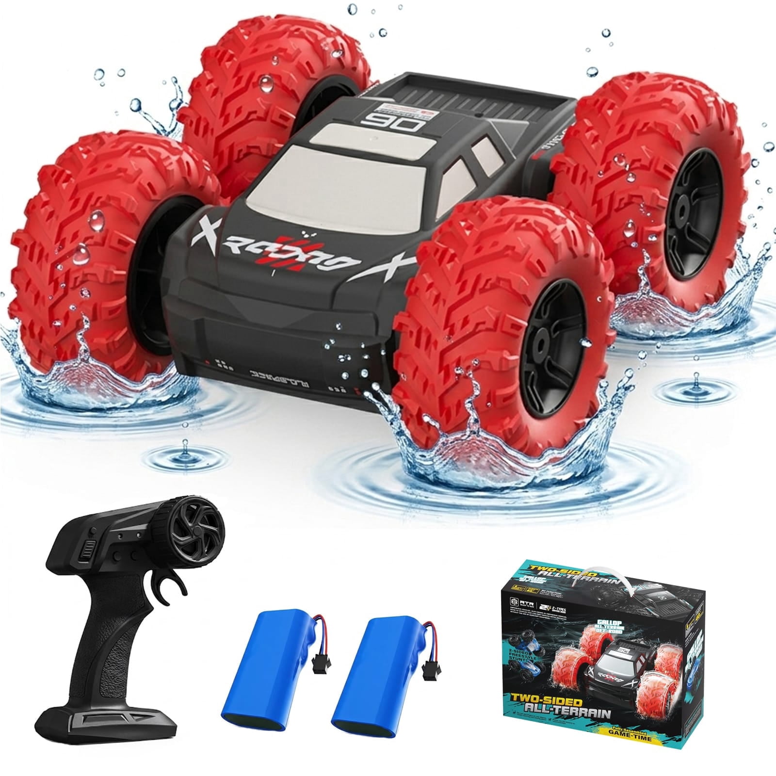 2.4G Amphibious RC Stunt Car, Rechargeable Double-Sided Water Land Remote Control Vehicle with 360 Flip, All Terrain