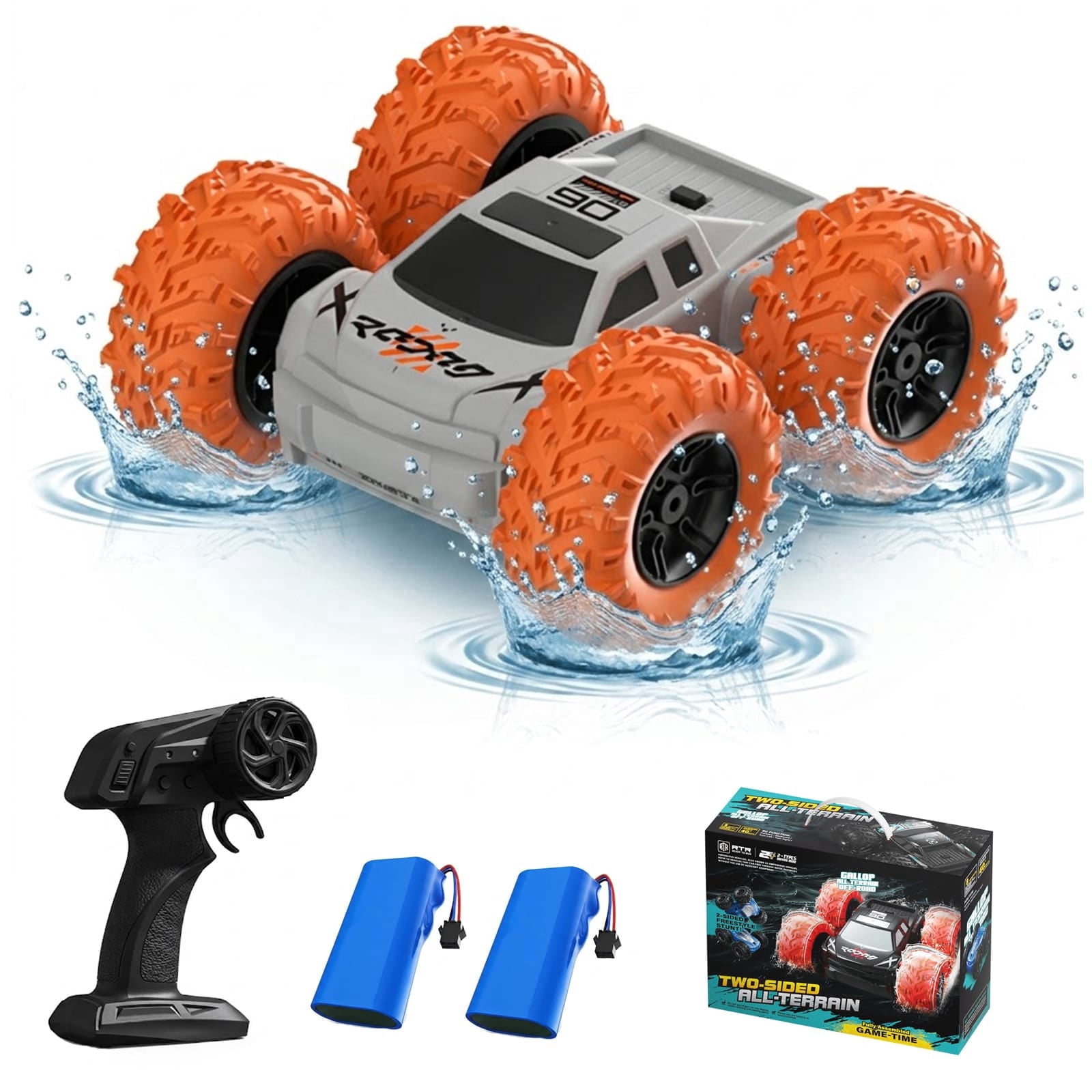 2.4G Amphibious RC Stunt Car, Rechargeable Double-Sided Water Land Remote Control Vehicle with 360 Flip, All Terrain