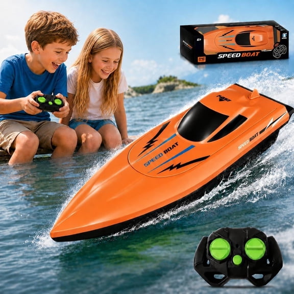 2.4G Dual Motor High Speed RC Boat, Fast Remote Control Boat for Pools and Lakes, Waterproof Impact-Resistant Aerodynamic Hull Racing Boat(Orange)Q