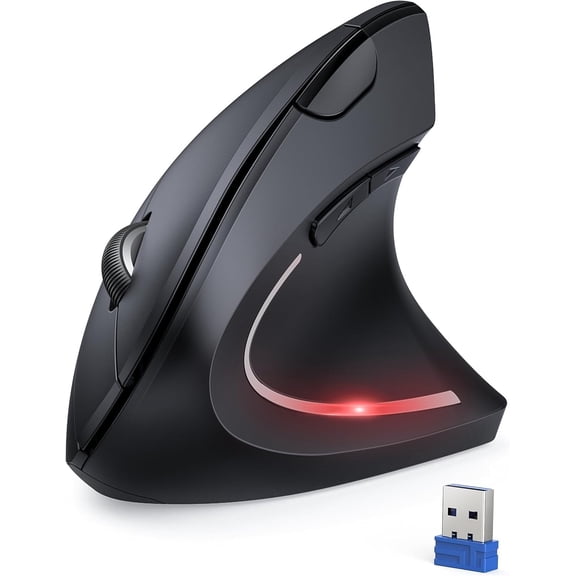 2.4G Ergonomic Mouse Vertical Wireless - 4800 DPI Optical Carpal Tunnel Mouse Right Hand, 5 Adjustable DPI, Quiet Clicks, 6 Buttons for Laptop, Desktop, PC, Computer - Black