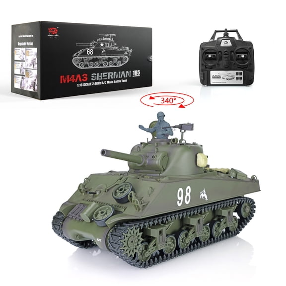 2.4G Henglong 1/16 Scale 7.0 Plastic Version M4A3 Sherman BB IR RTR RC Tank Model 3898