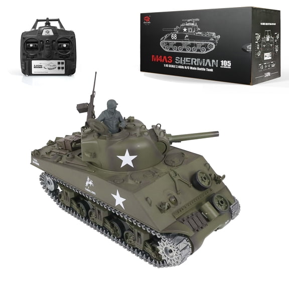 2.4G Henglong 1/16 Scale 7.0 Upgraded M4A3 Sherman RTR RC Tank 3898 Metal Tracks
