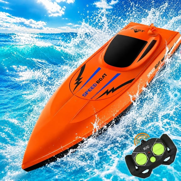 2.4G High Speed RC Boat with Dual Motors and Dual Propellers, Remote Control Boat for Pools and Lakes, Auto Correction Rudder, Sturdy Collision Hull, Waterproof Outdoor Water Toy