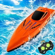 2.4G High Speed RC Boat with Dual Motors and Dual Propellers, Remote Control Boat for Pools and Lakes, Auto Correction Rudder, Sturdy Collision Hull, Waterproof Outdoor Water Toy