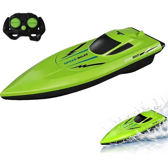 2.4G High-Speed RC Boat with Dual Motors, Fast Remote Control Boats for Pools and Lakes, Self-Righting Capsize Recovery & Low Battery Alarm, Waterproof Racing Boat Toy for Summer Fun (Green)