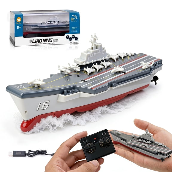 2.4G Mini RC Aircraft Carrier Boat Remote Control: Liaoning Military Model Electric Wireless RC Boat Ship Toy for Kids Boys Outdoor Pool Lake Play Birthday Gift