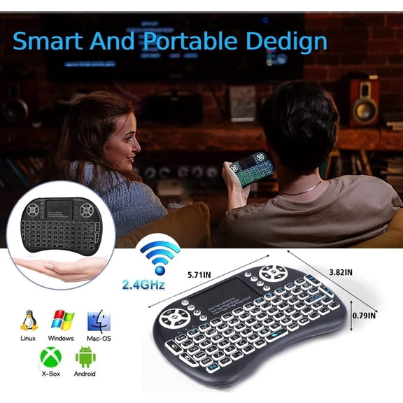 2.4G Mini Wireless Keyboard with Touchpad Mouse, Multi-BRG Backlight, USB Receiver Remote Control