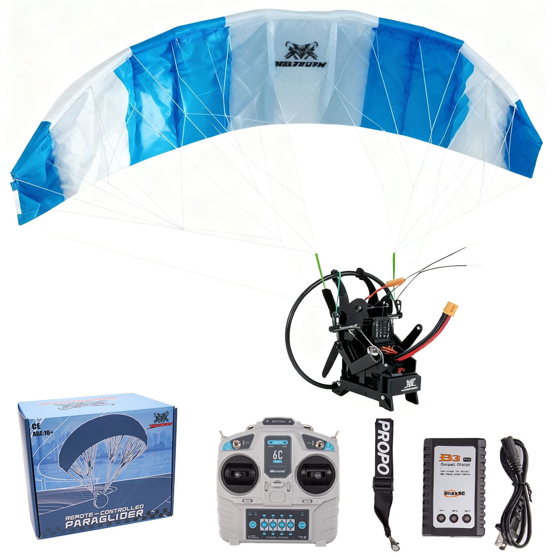 2.4G RC Electric Stunt Paraglider Model, Mini Paraglider with Stable High-Altitude Flight & Long Endurance, Foldable Glider for Outdoor Flying, Gift for Adult Beginners (Leaf1.28/Blue)