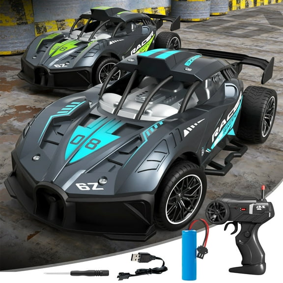 2.4G Remote Control Car for Kids 4-12, High Speed RC Racing Car with Cool Design, Drift Tires for Indoor/Outdoor Play, Rechargeable Battery, 20-Min Playtime, 20M Range, Blue/Green (Plastic)