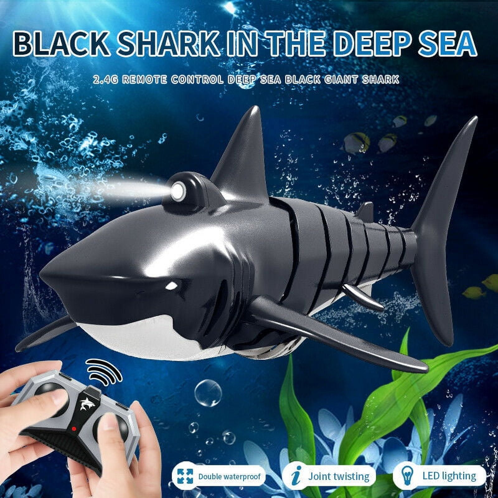 2.4G Remote Control Shark,Simulation Light Remote Control Shark Boat  Toy,Swimming Pool Bathroom Toy,Electronic Fish Simulation Animal Water  Toys,Black 