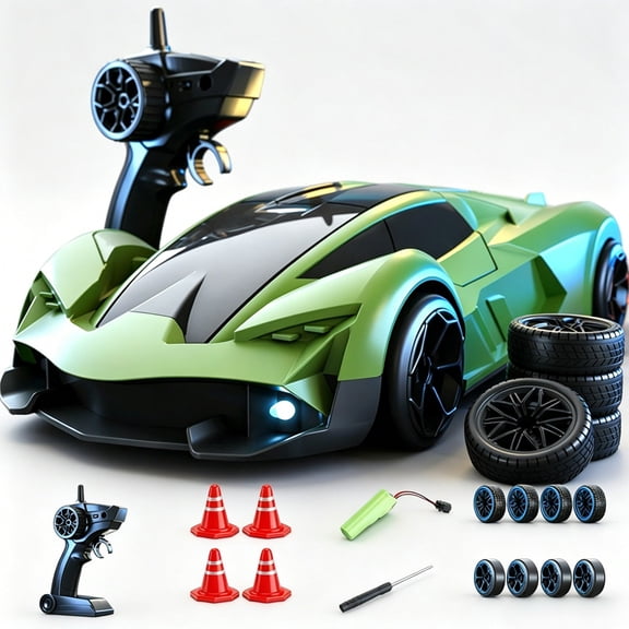 2.4G Remote Drift Racing Car, High Speed 4WD Stunt Vehicle, Replaceable Tire Racing Design Toy, LED Light Rechargeable Driving Model, Indoor Outdoor Racing Entertainment Car