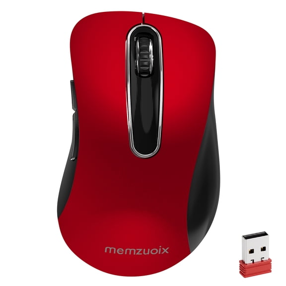 2.4GHz Silent Wireless Mouse, 1400 DPI Portable Optical Cordless Mouse with USB Receiver, 5 Buttons, Computer Mouse for Laptop PC Desktop MacBook, Red