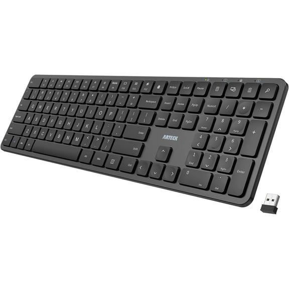 2.4G USB Wireless Keyboard Ultra Slim Full Size Keyboard with Numeric Keypad and Media Hotkey for Computer/Desktop/PC/Laptop/Surface/Smart TV and Windows 11/10