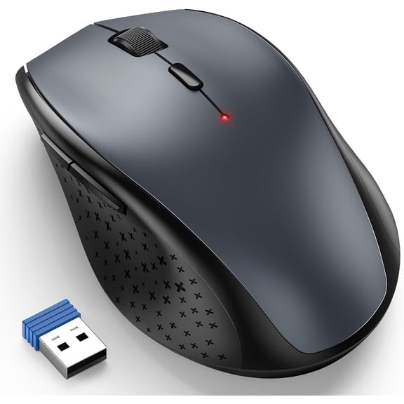 , 2.4G USB with 6-Level Adjustable 4800 DPI, Silent Quiet Click,30 Months , Grips, 6 Buttons Portable for PC, Chromebook, - Grey