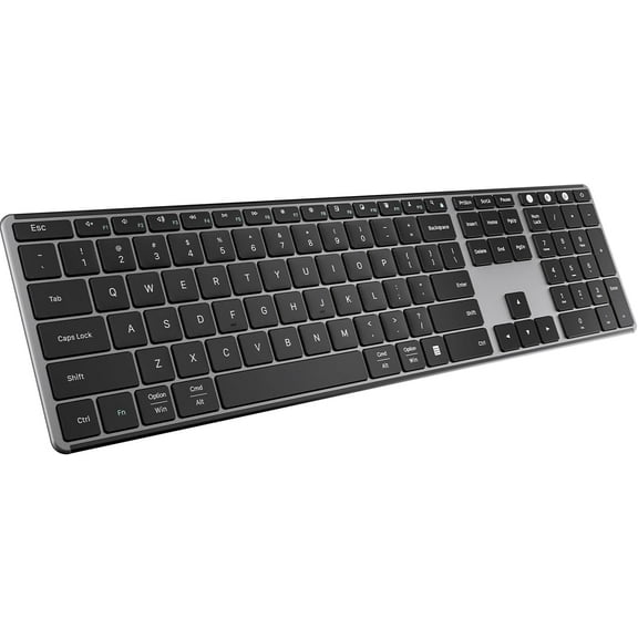 2.4G Wireless Bluetooth Keyboard Full Size, Quiet Slim Multi-Device Rechargeable Cordless QWERTY Keyboard with Number Pad, Low Profile Silent Flat Universal Keyboards for Computer/Mac/Windows