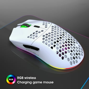 2.4G Wireless Charge Mouse RGB Luminous Ultralight Honeycomb Mouse Movement Speed 3600 6 D Game Mice for Laptop PC Gamer (White)