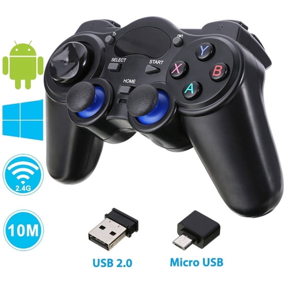 2.4G Wireless Game Controller Black Gaming Gamepad Joystick for PC Windows 11 10 8 7 Steam Android Phone Tablet TV -black-