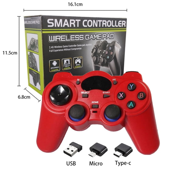2.4G Wireless Gaming Gamepad, USB Joystick for PC Windows Steam Android TV Laptop, Red, 1pc