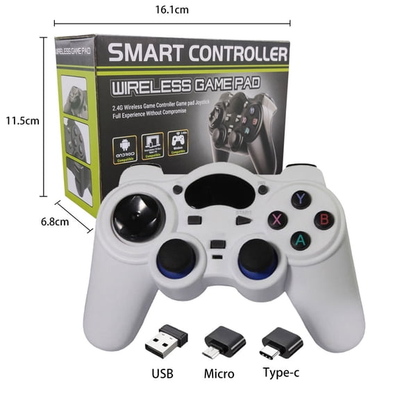 2.4G Wireless Gaming Gamepad, USB Joystick for PC Windows Steam Android TV Laptop, White, 1pc