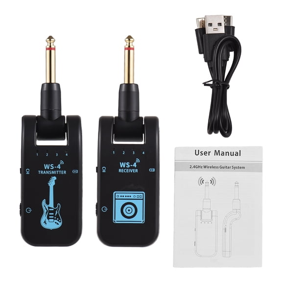 2.4G Wireless Guitar System Rechargeable Guitar Transmitter Receiver Set for Electric Guitar Bass Electric Wind Instruments Plug and Play 48K/16bit Real-time Transmission 282 Degree Rotatable Plug