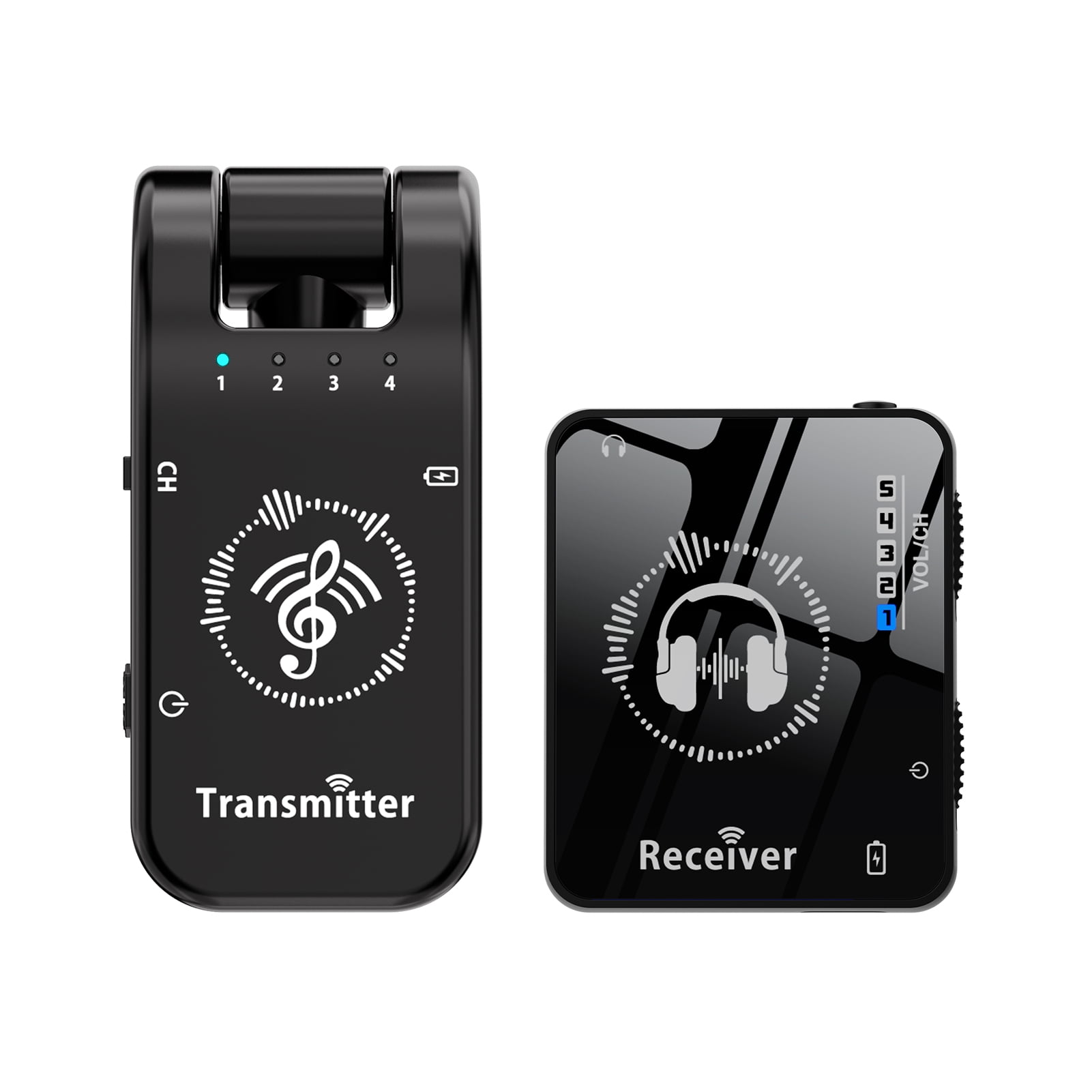 2.4G Wireless In-Ear Monitor System 282° Rotate Transmitter Portable Collar Clip Receiver Rechargeable Automatic Pairing Low Latency 131ft Effective Distance
