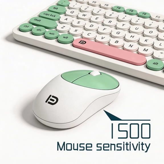 2.4G Wireless Keyboard Mouse Combo with Free Cleaning Brush, Full 96 Keys Retro Typewriter Round Keycap Set, Cute Colorful Quiet Typing Kit for PC Laptop Mac Home Office Desktop