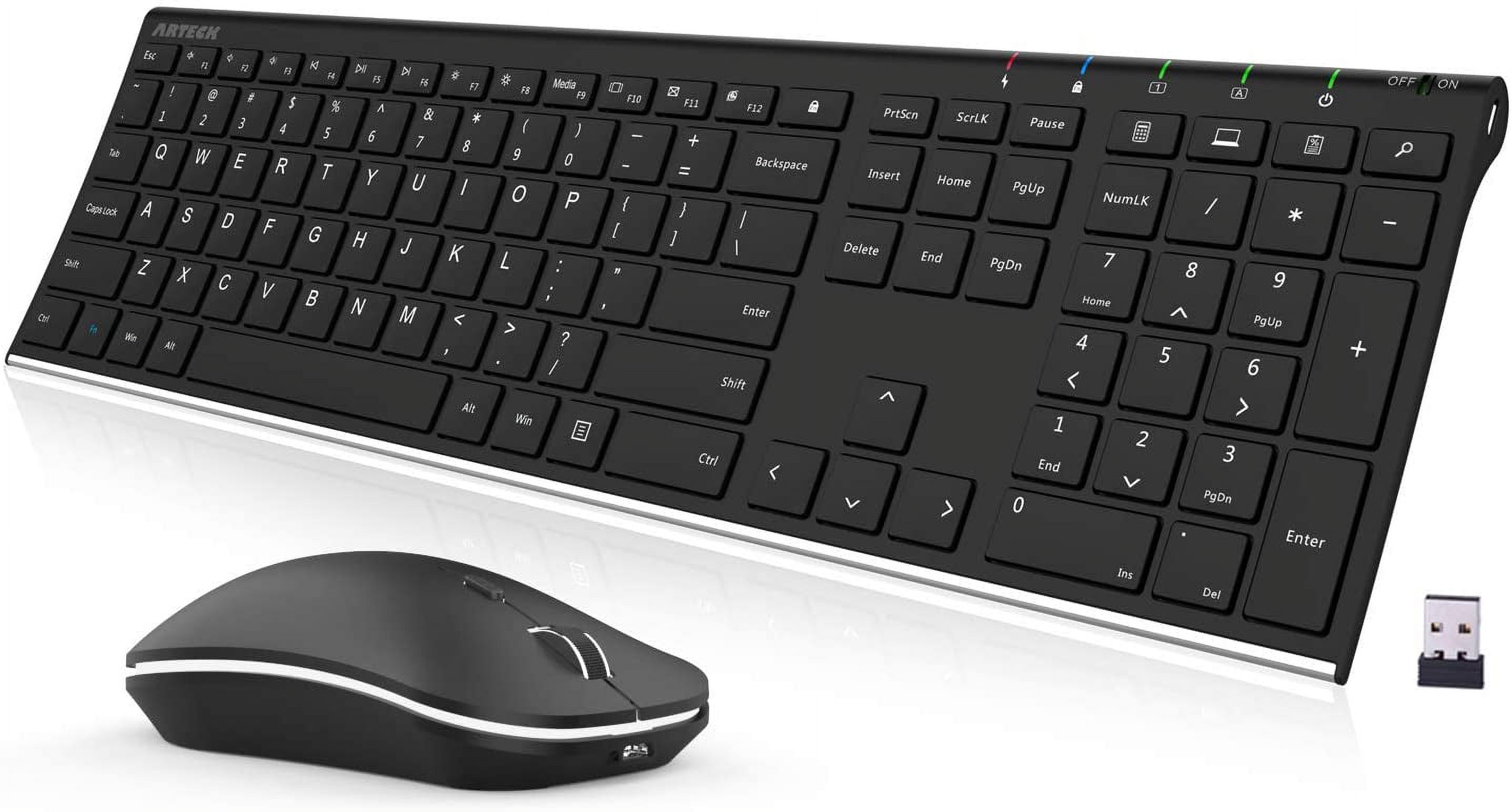 2.4G Wireless Keyboard and Mouse Combo Stainless Steel Ultra Slim Full ...