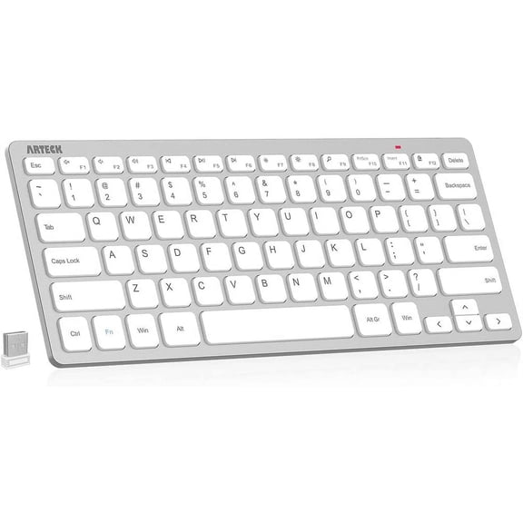 2.4G Wireless Keyboard Ultra Slim and Compact Keyboard with Media Hotkeys for Computer Desktop PC Laptop Surface Smart TV and Windows 11/10/8/7, Silver