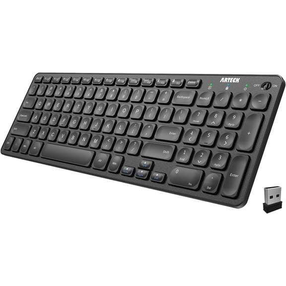 2.4G Wireless Keyboard Ultra Slim Full Size Keyboard with Numeric Keypad and Media Hotkey for Computer/Desktop/PC/Laptop/Surface/Smart TV and Windows 10/8/ 7 Built-in Rechargeable Battery