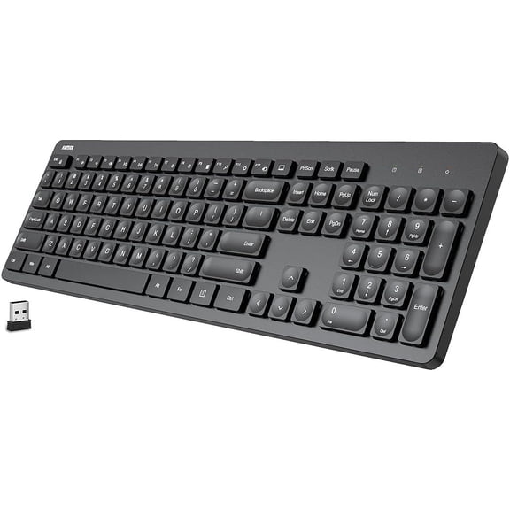 2.4G Wireless Keyboard Ultra Slim Full Size Keyboard with Numeric Keypad and Media Hotkey for Computer/Desktop/PC/Laptop/Surface/Smart TV and Windows 11/10/ 8/7