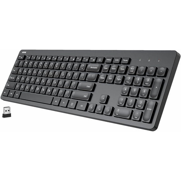 2.4G Wireless Keyboard Ultra Slim Full Size with Numeric Keypad and Media Hotkey for Computer/Desktop/PC/Laptop/Surface/Smart TV Windows 11/10/ 8/7