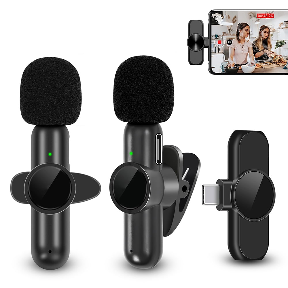 Wireless Lavalier Microphone - Noise Cancellation, 656ft Range, 24hr Battery, For IPhone, Android, Camera, Streaming