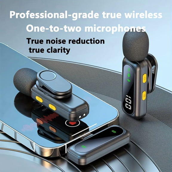 2.4G Wireless Magnetic Clip-on Lavalier Microphone with Digital Display DSP Noise Reduction, Portable Recording Mic for Phone Tablet Laptop Streaming Podcast Live Broadcast