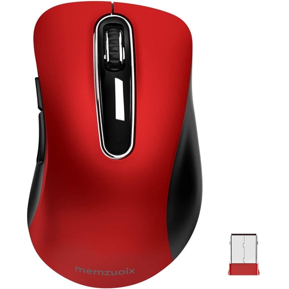 2.4G Wireless Mouse, 1400 DPI Mobile Optical Cordless Mouse with USB Receiver, Portable Computer Mice for Laptop, PC, Desktop, MacBook, 5 Buttons, Red