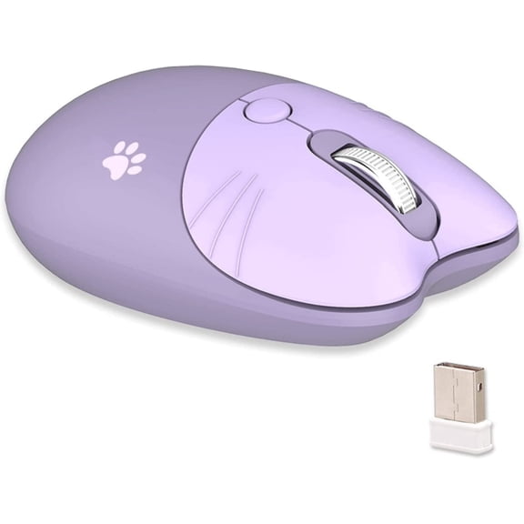 2.4G Wireless Mouse, Lightweight Soundless, 3 Levels DPI, Kawaii Mouse for Girls and Kids, Compatible with Windows 2000 2003, Win7 8 10 Vista ME, OS X, Linux PC Laptop - Purple Cat