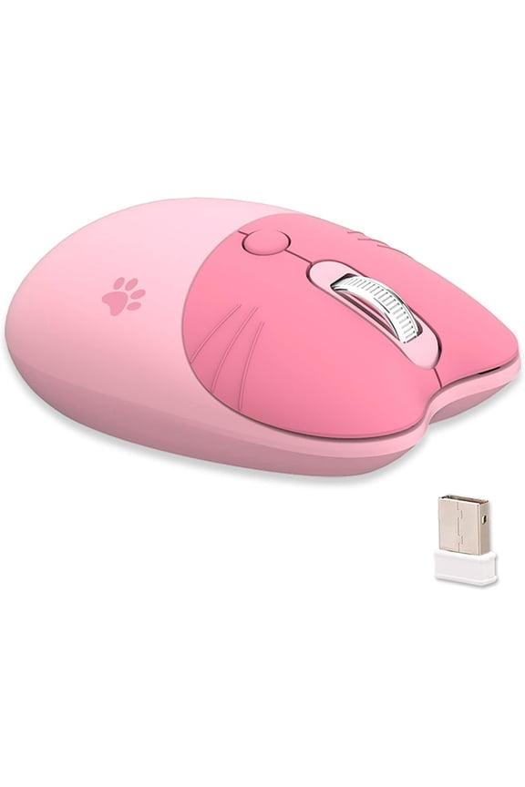 2.4G Wireless Mouse, Lightweight Soundless, 3 Levels DPI, Kawaii Mouse for Girls and Kids, Compatible with Windows 2000 2003, Win7 8 10 Vista ME, OS X, Linux PC Laptop - Pink Cat