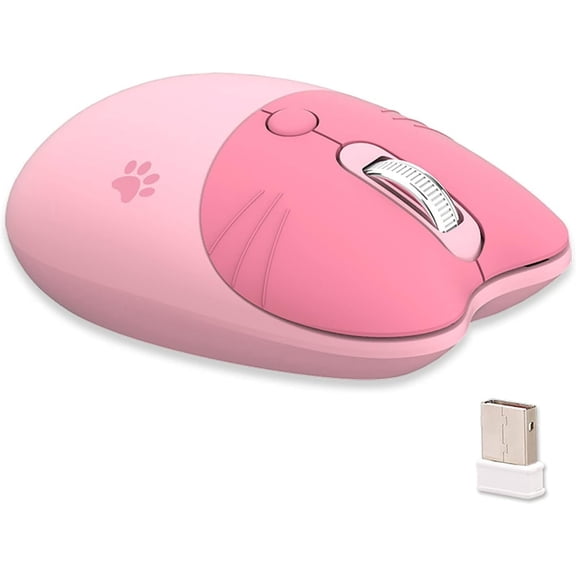 2.4G Wireless Mouse, Lightweight Soundless, 3 Levels DPI, Kawaii Mouse for Girls and Kids, Compatible with Windows 2000 2003, Win7 8 10 Vista ME, OS X, Linux PC Laptop - Pink Cat