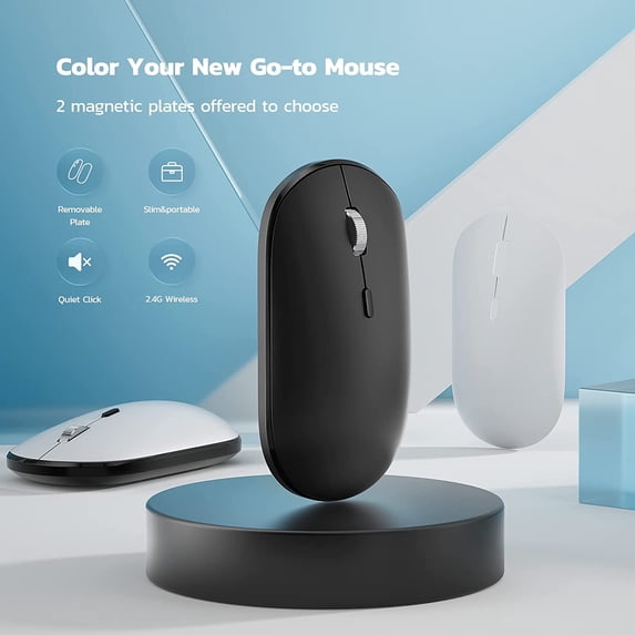 2.4G Wireless Mouse with Magnetic Plate, 3 Adjustable DPI Level, Ultra-Thin Silent Computer Mouse